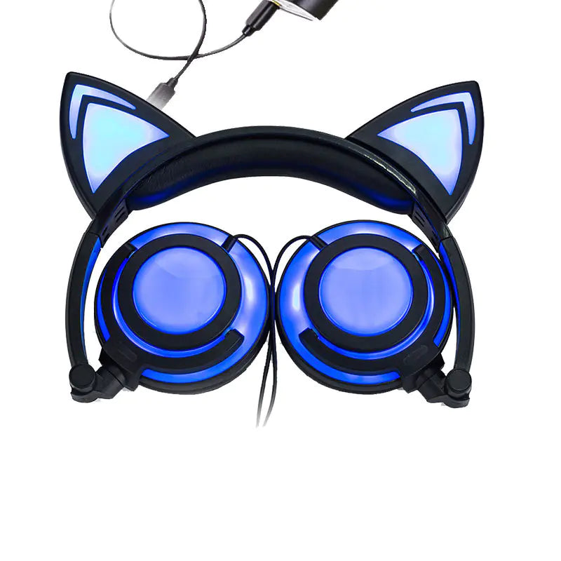 Cat Ear Headphones with Light and Foldable Design