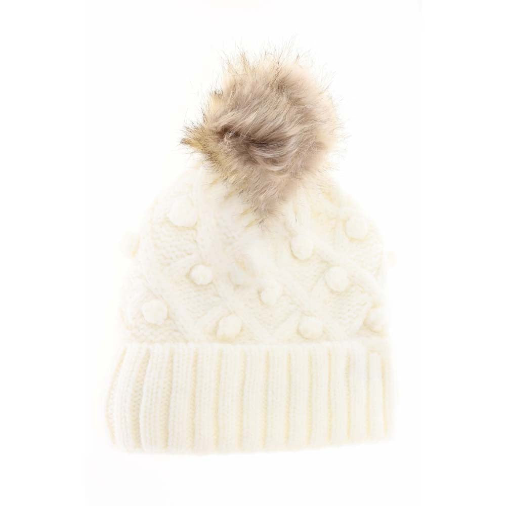 KIDS Bobble Knit Faux Fur Pom C.C Beanie