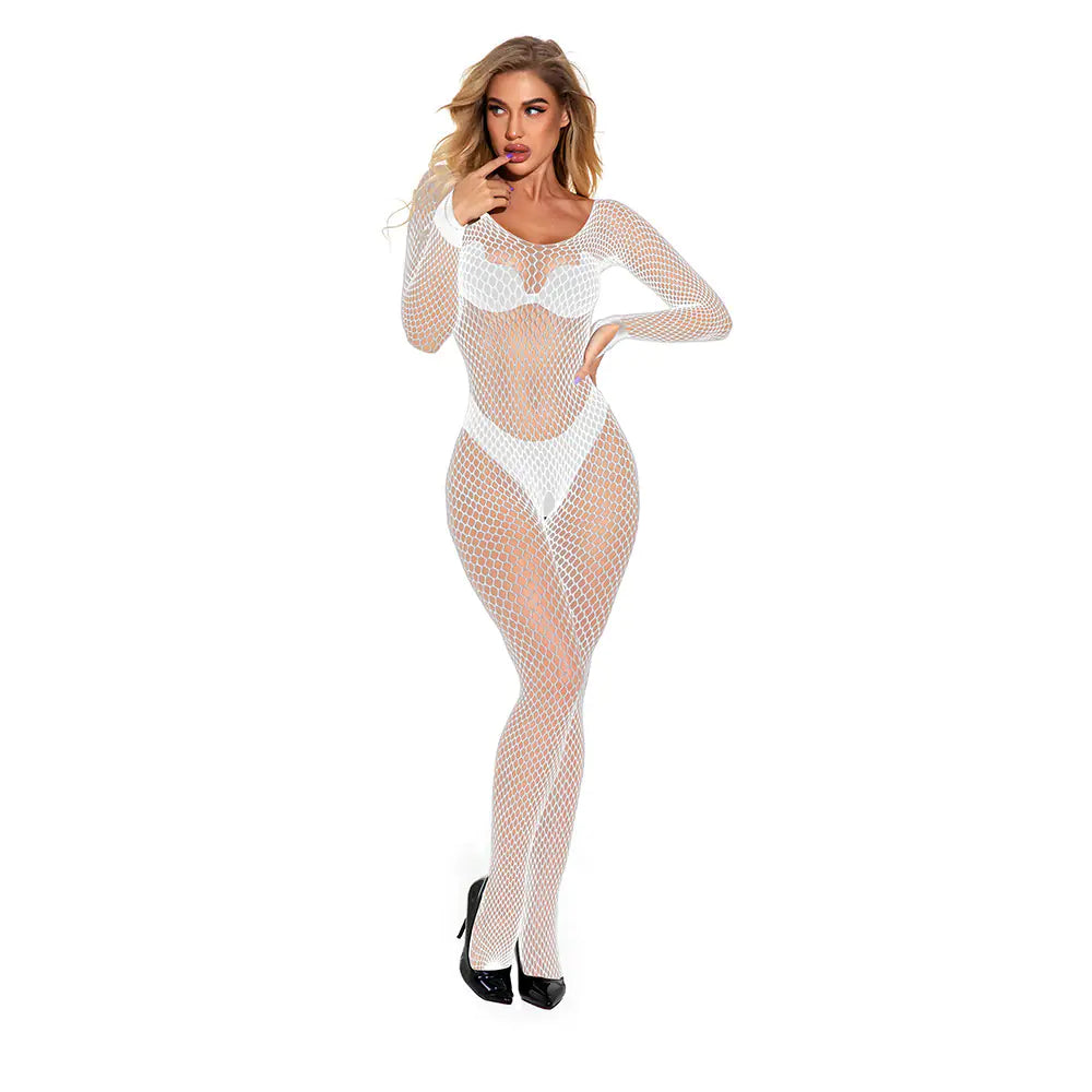 Lace Bodystocking with Open Crotch and Straps - Lingerie