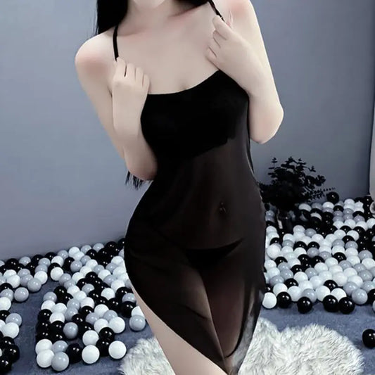Sexy Summer Sheer Mesh Nightgown with Slit Dress - Lingerie