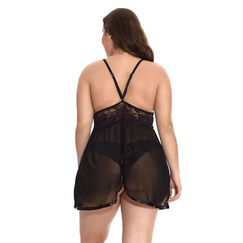 Sexy Transparent Lace Nightgown with Lace Collar - Lingerie