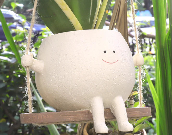 Cute Succulent Pot with Swing Design and Smiley Face