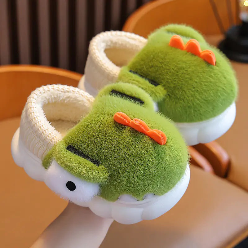 Boys' Dinosaur Cotton Slippers with Warm Velvet Lining- 888