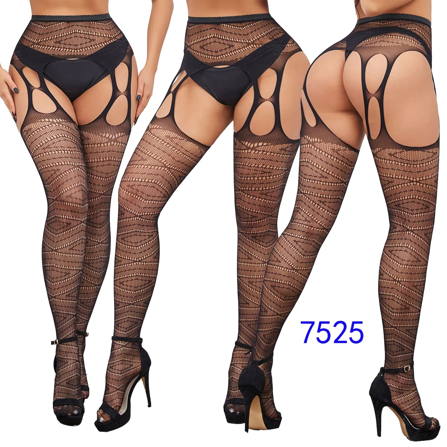 Factory Stock Women's Fishnet Stockings with Floral Design - Lingerie
