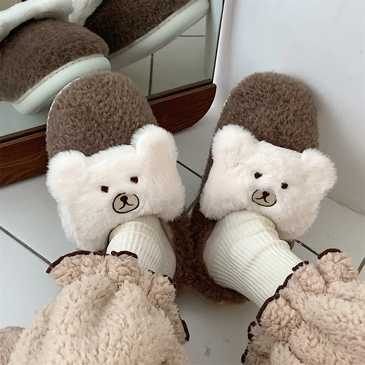 Cute Bear Plush Cotton Slippers for Women- 888