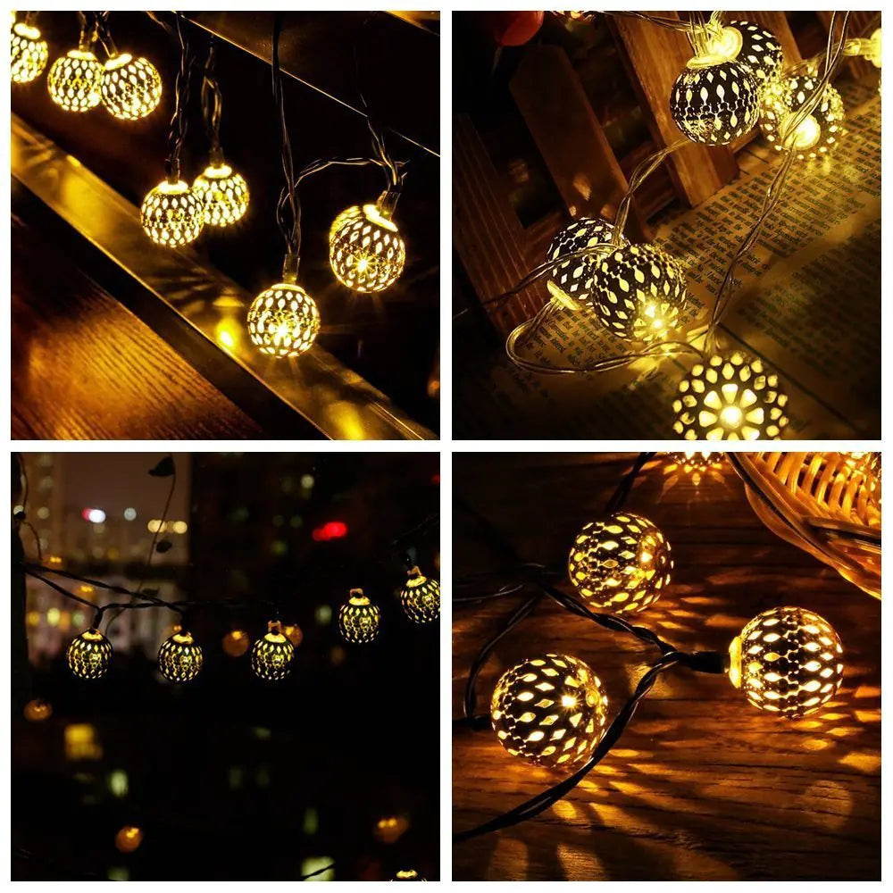 Solar Moroccan Iron Hollow Outdoor Waterproof LED String Lights - 888