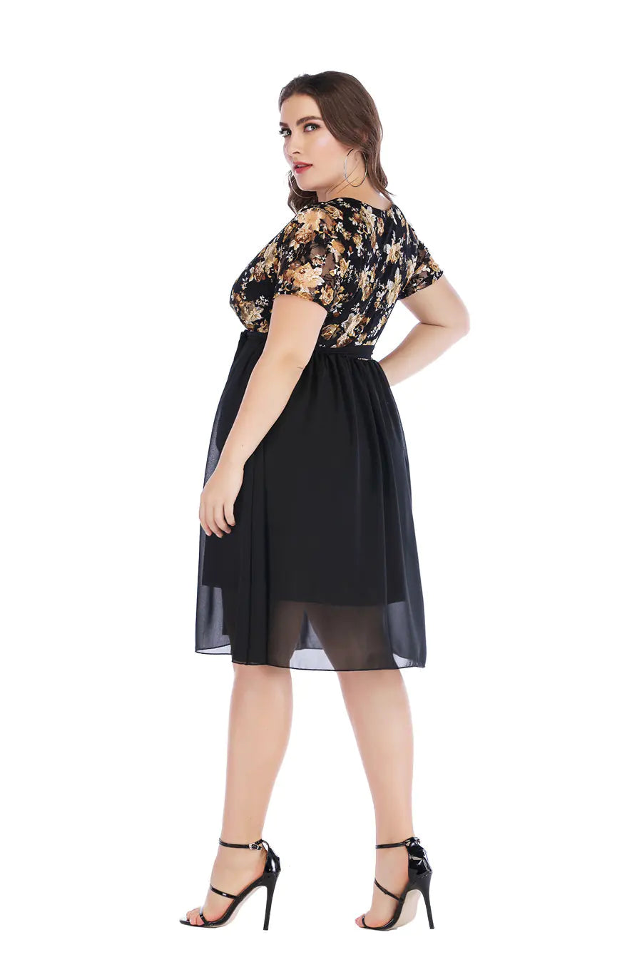 Plus Size V-Neck Chiffon Dress for Curvy Women - 888