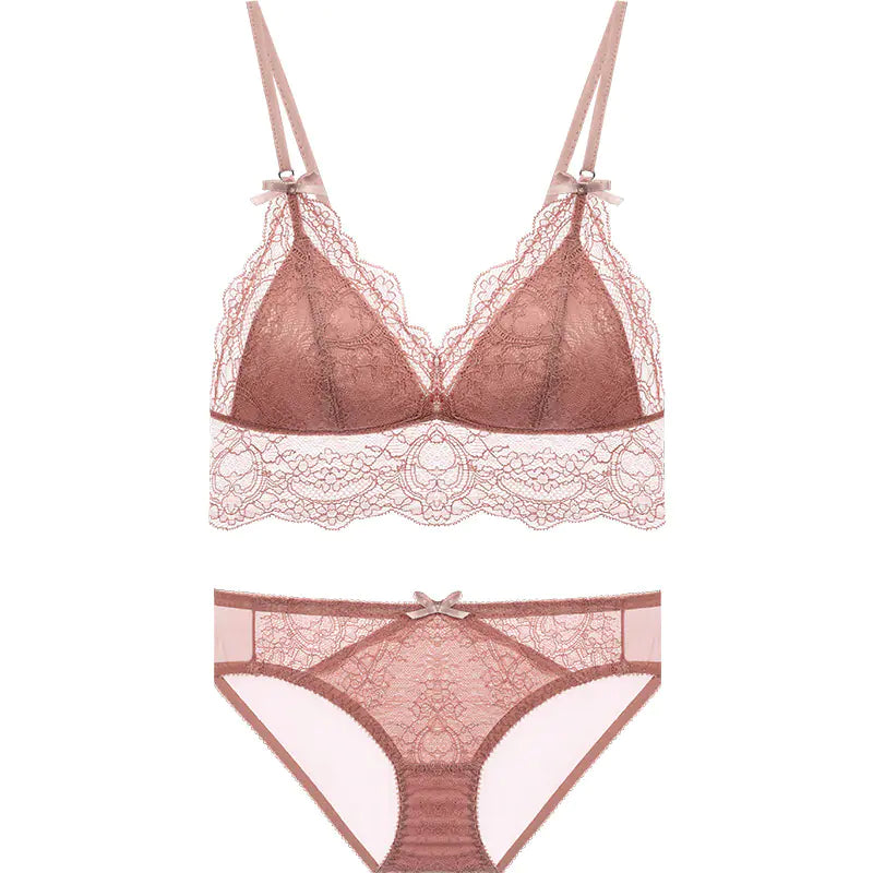 French Lace Wireless Bra Set in Red by BOTHYOUNG - Lingerie