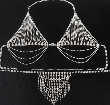 Bikini Set with Sparkling Rhinestone Body Chain - Lingerie