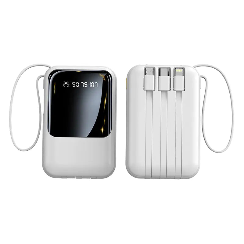 Mini 20000mAh Power Bank with Built-in Cable, Cute Design