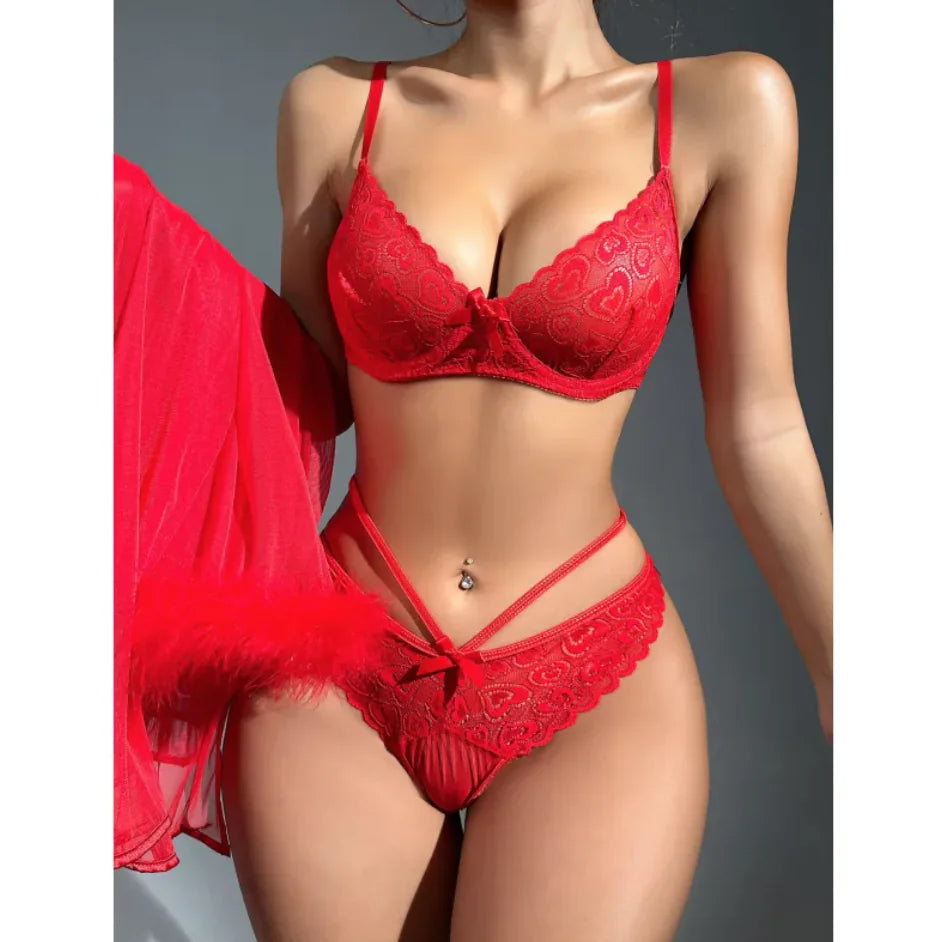 Lace Bra and Underwear Set - Lingerie