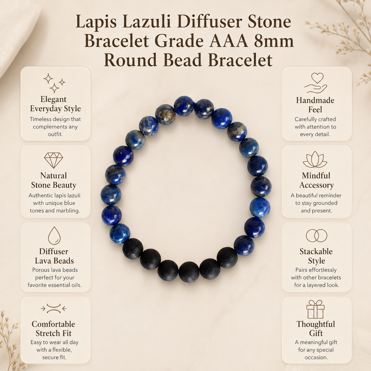 Lapis Lazuli Diffuser Bracelet, Lava Diffuser Jewelry, Aromatherapy, Essential Oil Bracelet, Spiritual Gift, Yoga Gift for Her