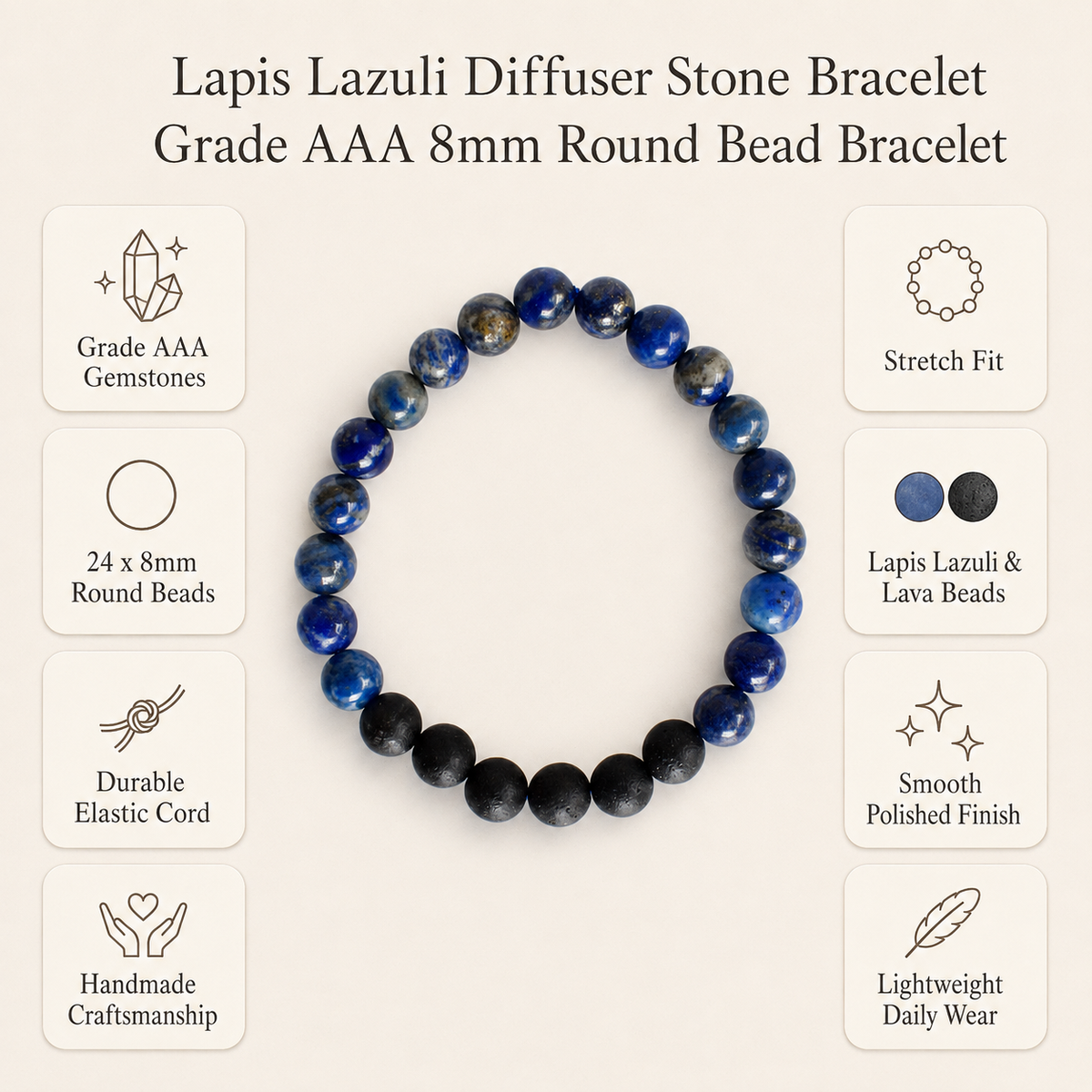 Lapis Lazuli Diffuser Bracelet, Lava Diffuser Jewelry, Aromatherapy, Essential Oil Bracelet, Spiritual Gift, Yoga Gift for Her