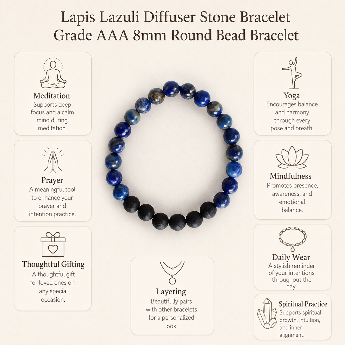 Lapis Lazuli Diffuser Bracelet, Lava Diffuser Jewelry, Aromatherapy, Essential Oil Bracelet, Spiritual Gift, Yoga Gift for Her
