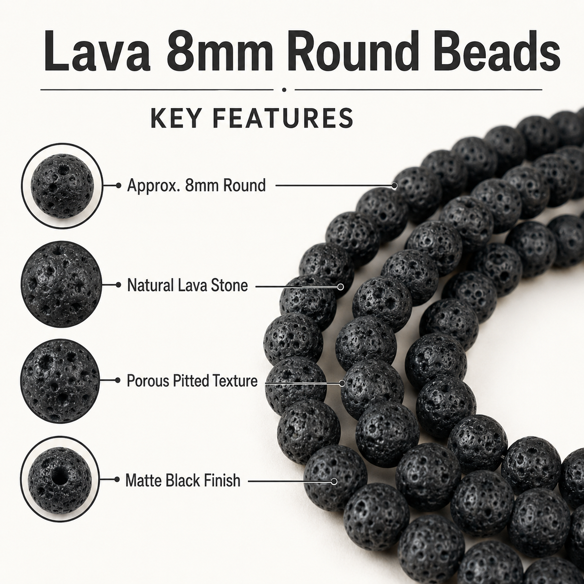 Lava Beads, Natural Round Crystal Beads 4mm to 12mm