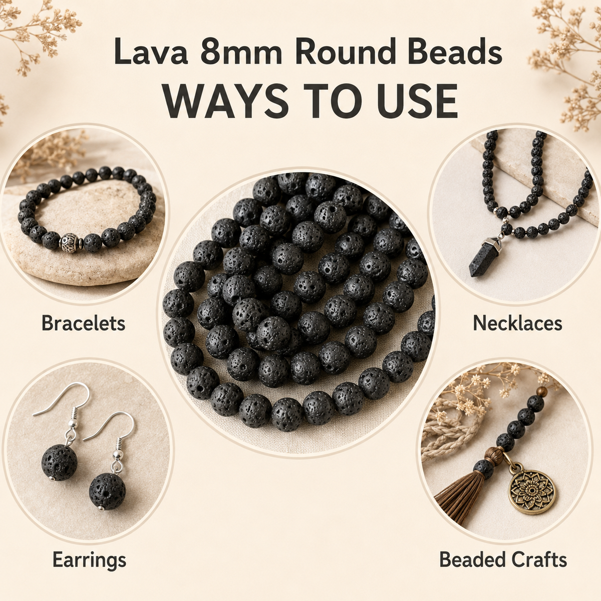 Lava Beads, Natural Round Crystal Beads 4mm to 12mm