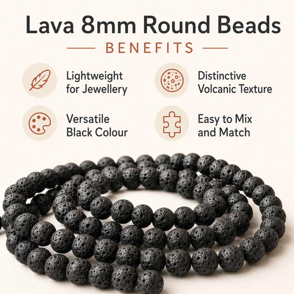 Lava Beads, Natural Round Crystal Beads 4mm to 12mm