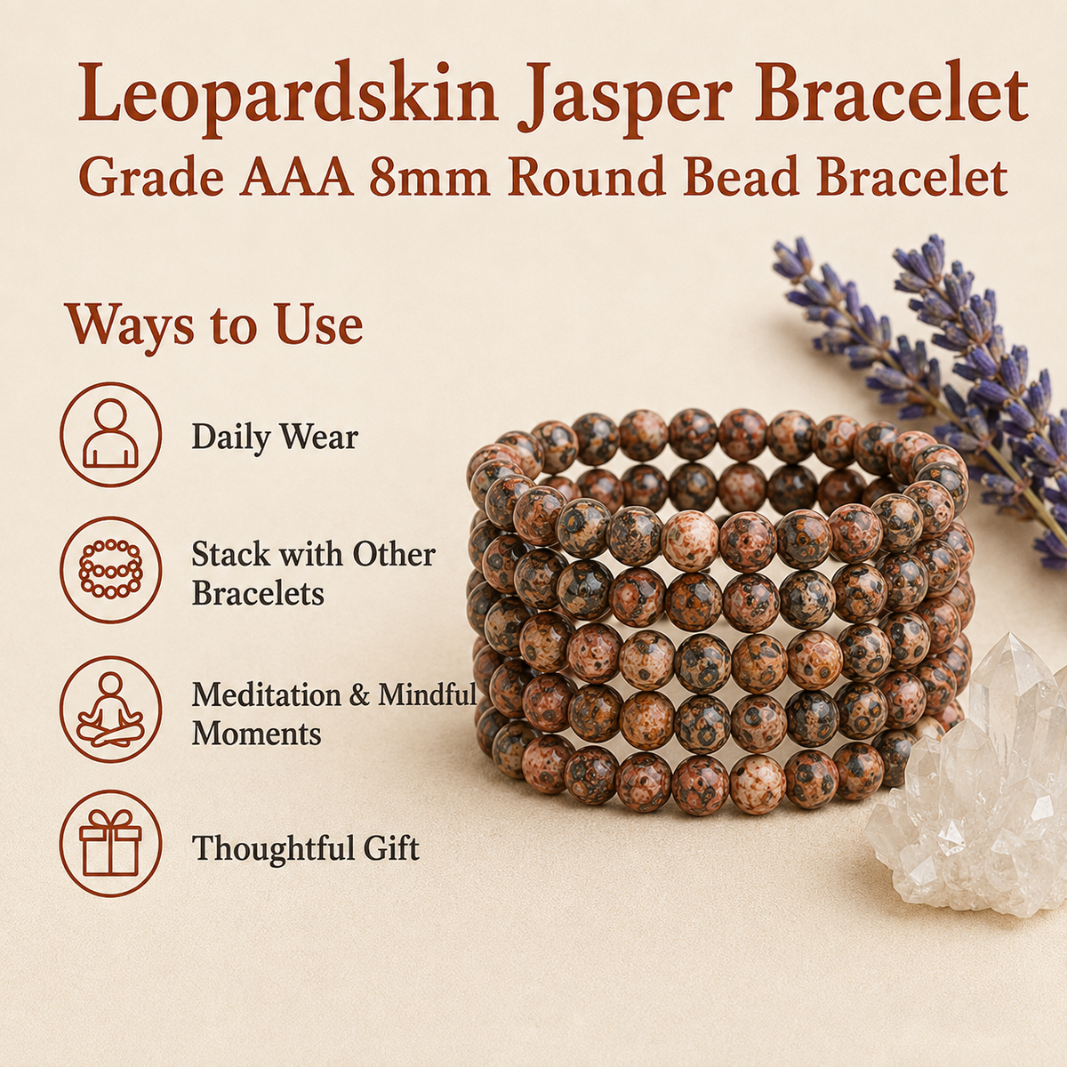 Leopardskin Jasper Bracelet (Leadership and Chakra Cleansing).