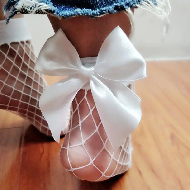 Sexy Mesh Fishnet Stockings with Oversized Bow - Lingerie