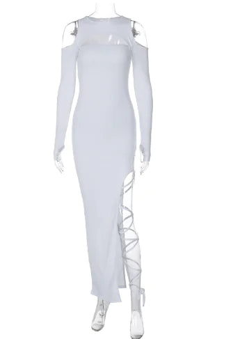 Women's Hollow-out Long Sleeve Split Dress Leggings - 888