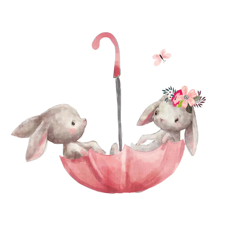 Pink Umbrella Bunnies Wall Stickers for Kids' Room