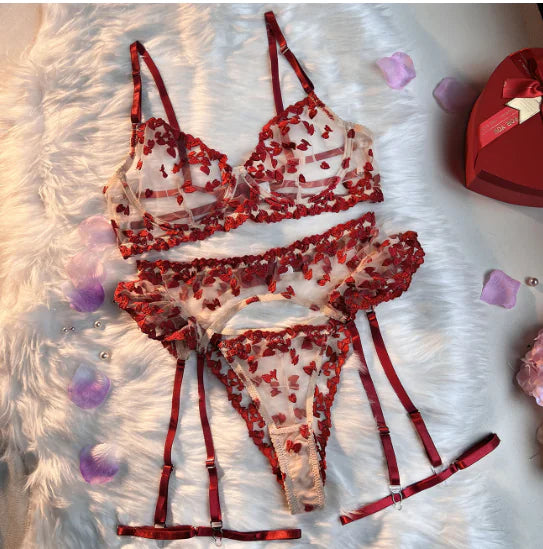 Lingerie Set with Bow and Sheer Mesh (One Set)