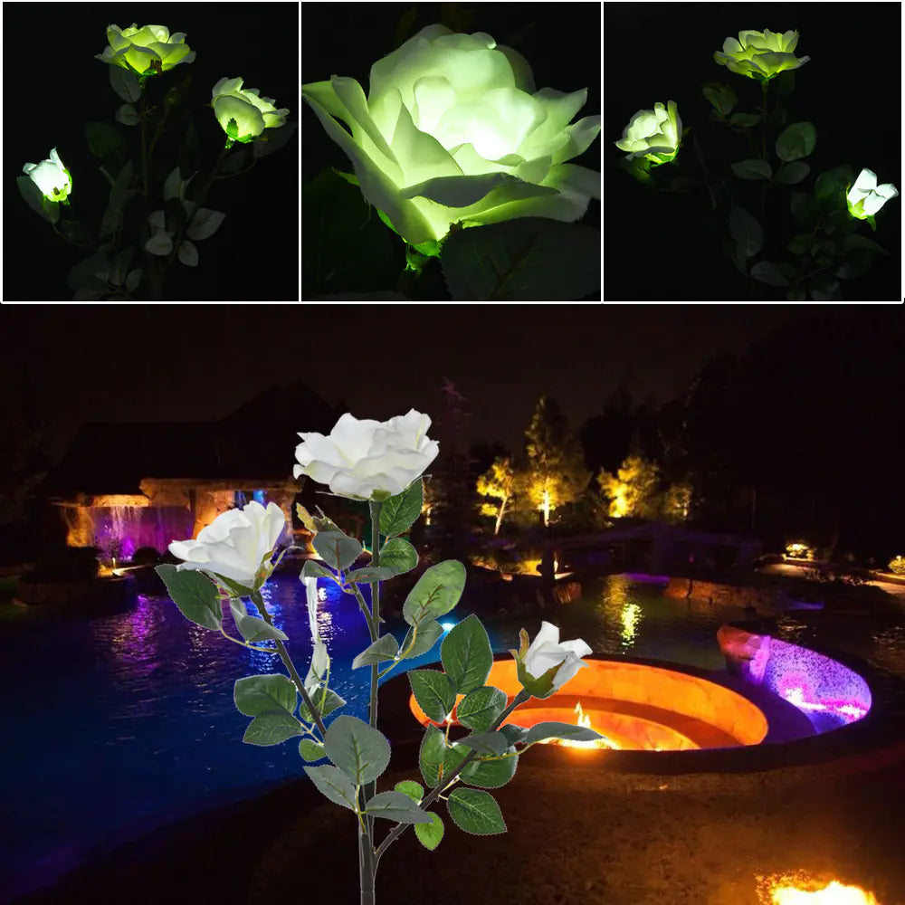 Solar LED White Rose Flower Outdoor Lawn Decor Light - 888
