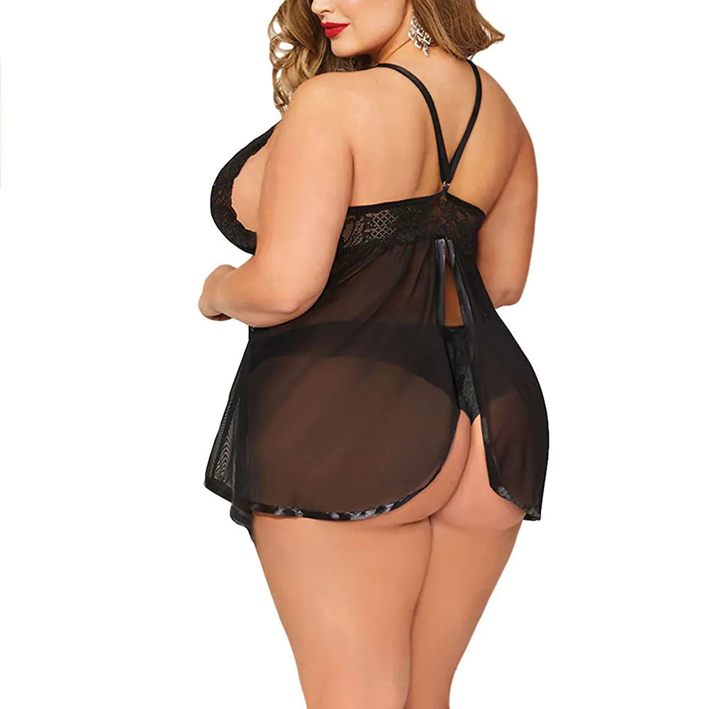 Plus Size Women Sexy Lace Sleepwear Nightgown - Lingerie