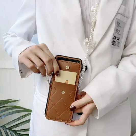 Fashionable Phone Holster with Flower Buckle & Beaded Chain