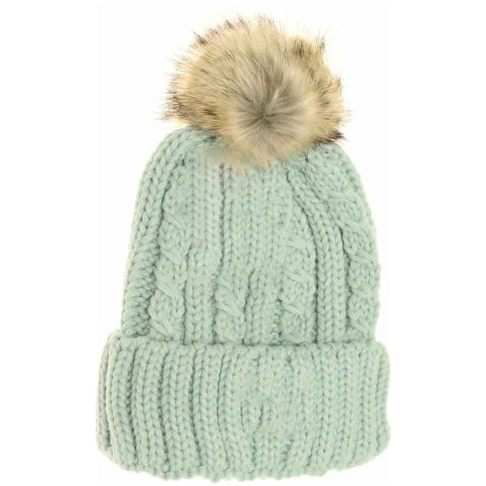 KIDS Cable Ribbed Fur Pom C.C Beanie