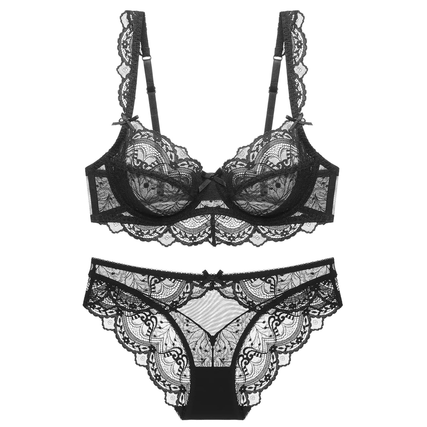 Ultra-thin Transparent Lace Bra Set for Women - Lingerie
