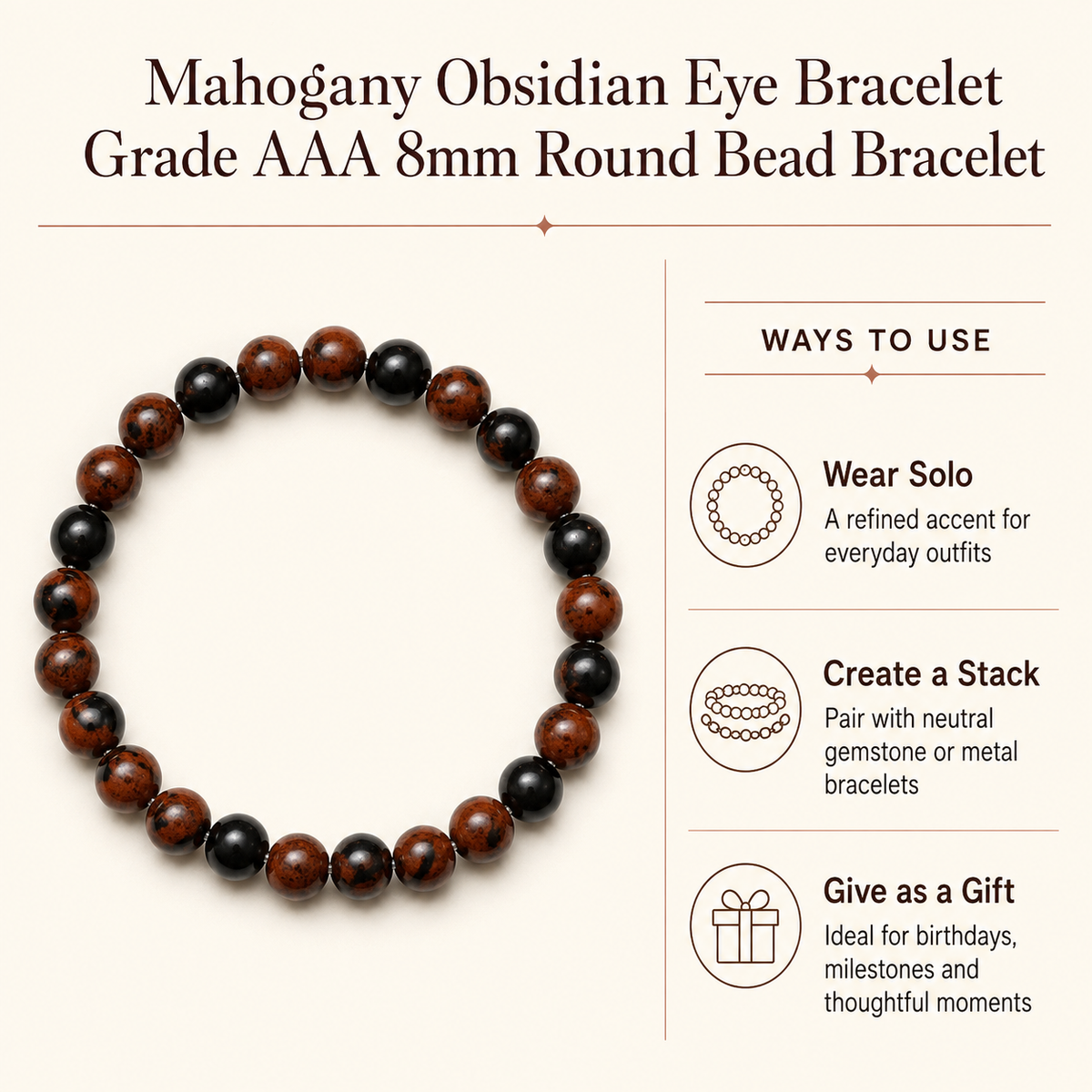 Mahogany Obsidian Bracelet (Creativity and Growth)