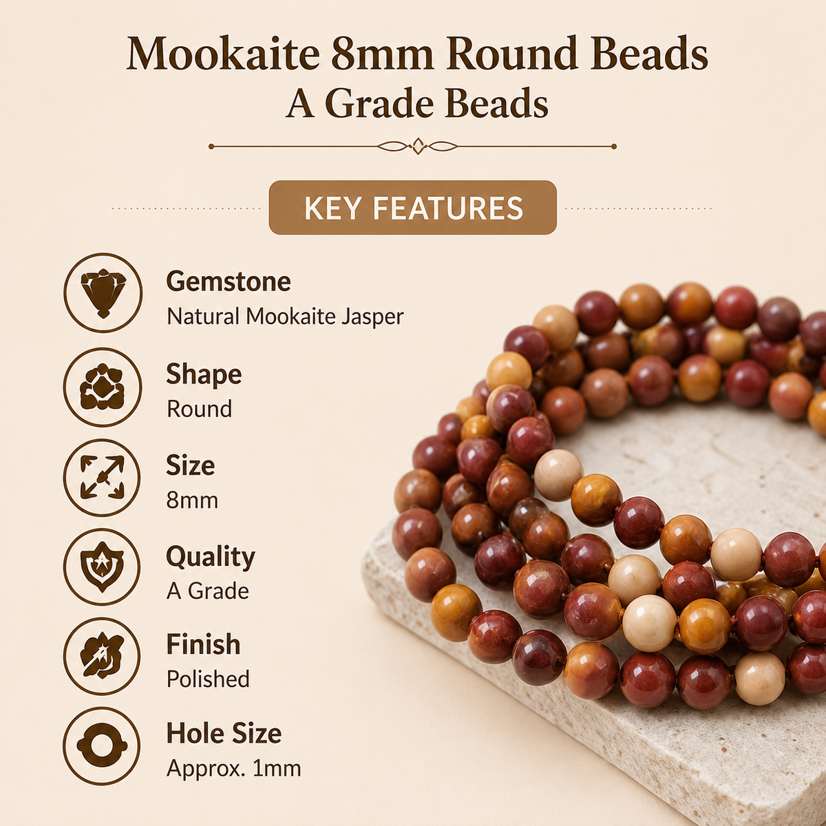 Mookaite Beads, Natural Round Crystal Beads 4mm to 12mm