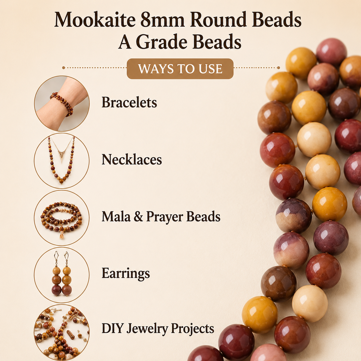 Mookaite Beads, Natural Round Crystal Beads 4mm to 12mm