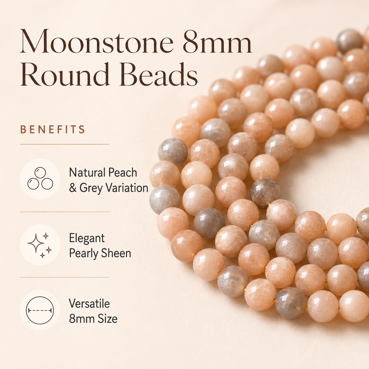Moonstone Beads, Natural Round Crystal Beads 4mm to 12mm
