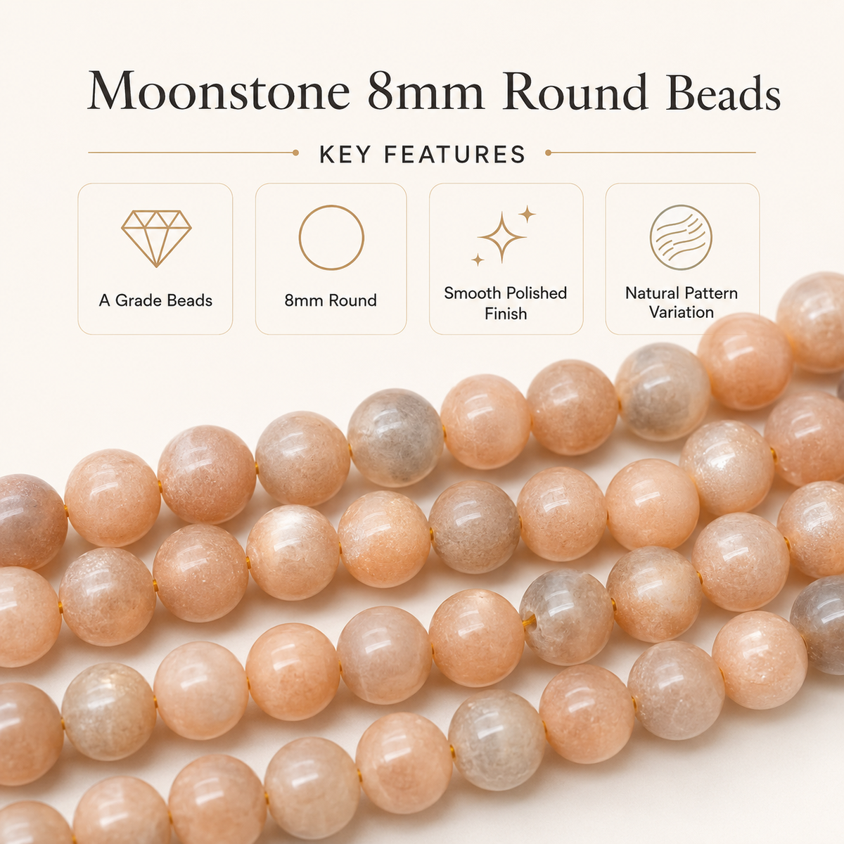 Moonstone Beads, Natural Round Crystal Beads 4mm to 12mm