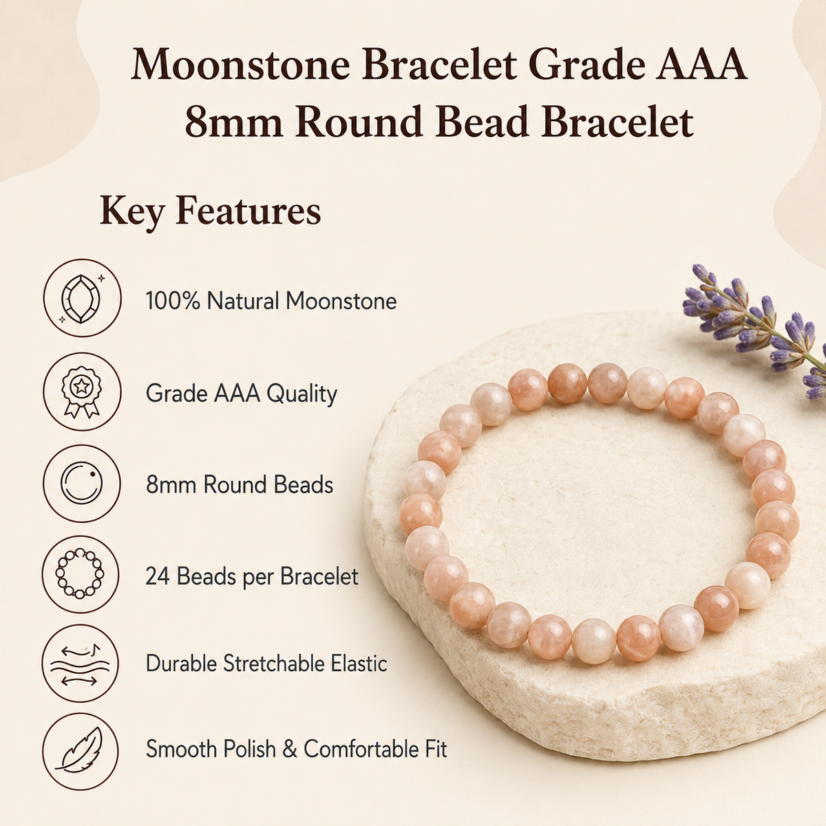 Moonstone Bracelet | Moonstone Gemstone Bracelet (Creativity and Generosity)