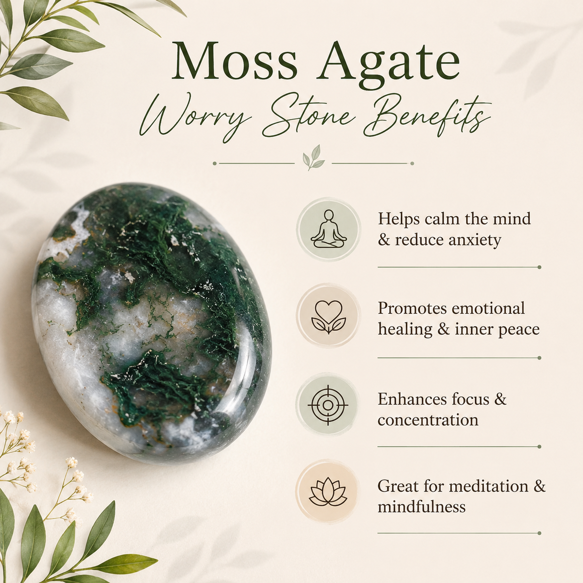 Moss Agate Pocket Stones (Trust and Self-Discipline)