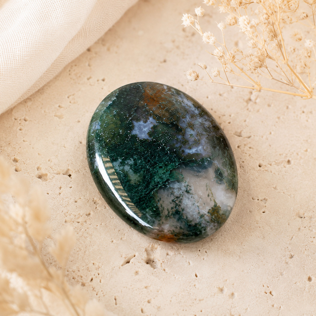 Moss Agate Pocket Stones (Trust and Self-Discipline)