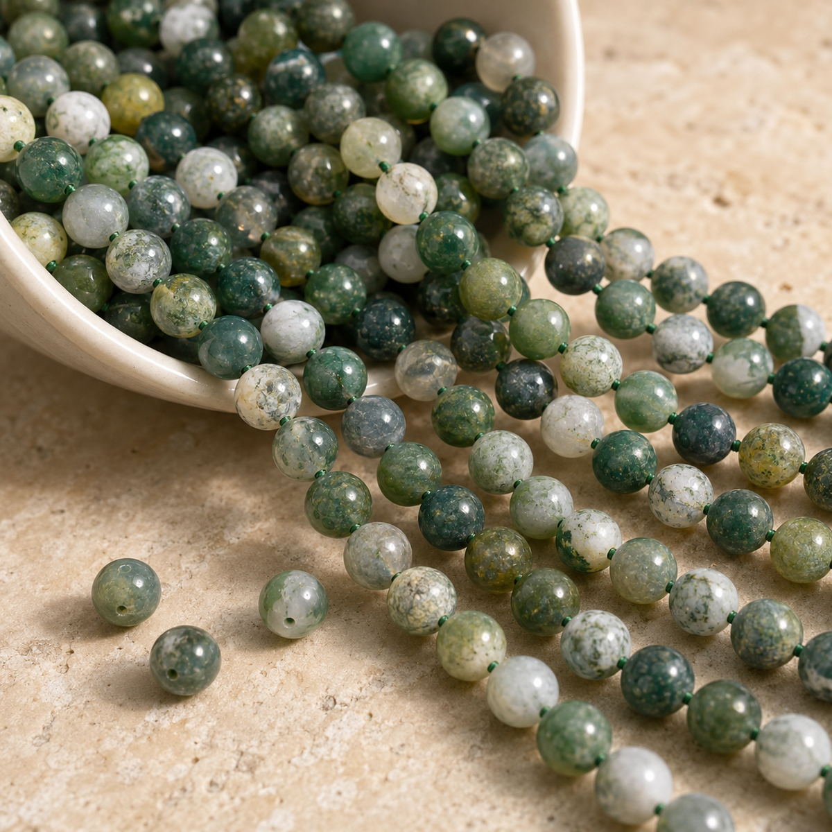Moss Agate Beads, Natural Round Crystal Beads 4mm to 12mm.