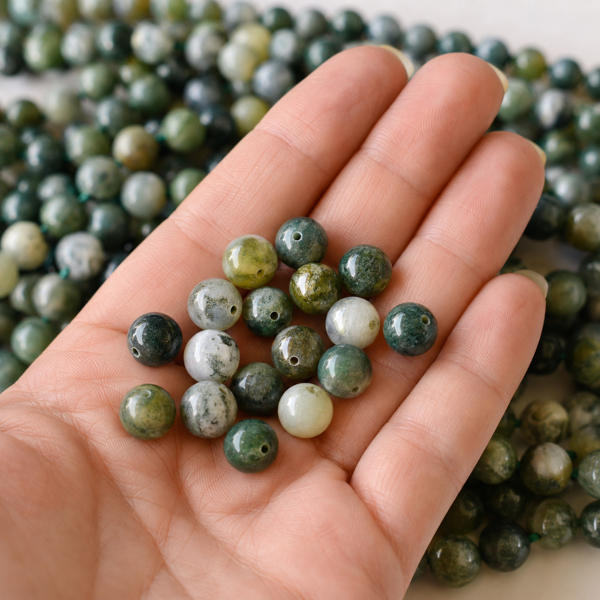 Moss Agate Beads, Natural Round Crystal Beads 4mm to 12mm.
