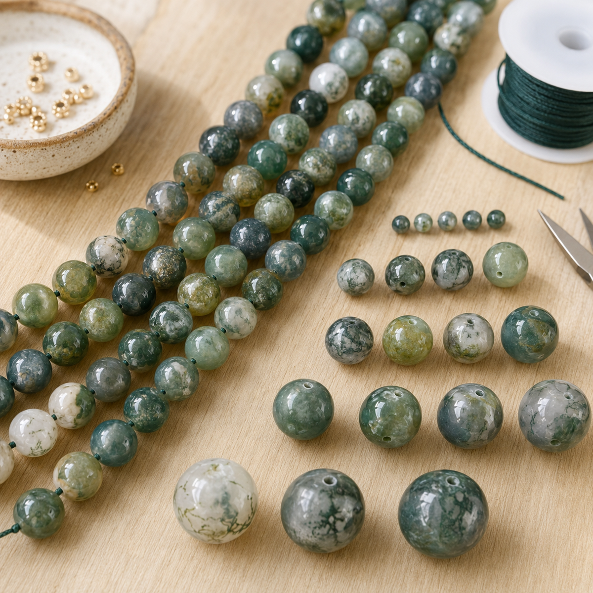 Moss Agate Beads, Natural Round Crystal Beads 4mm to 12mm.