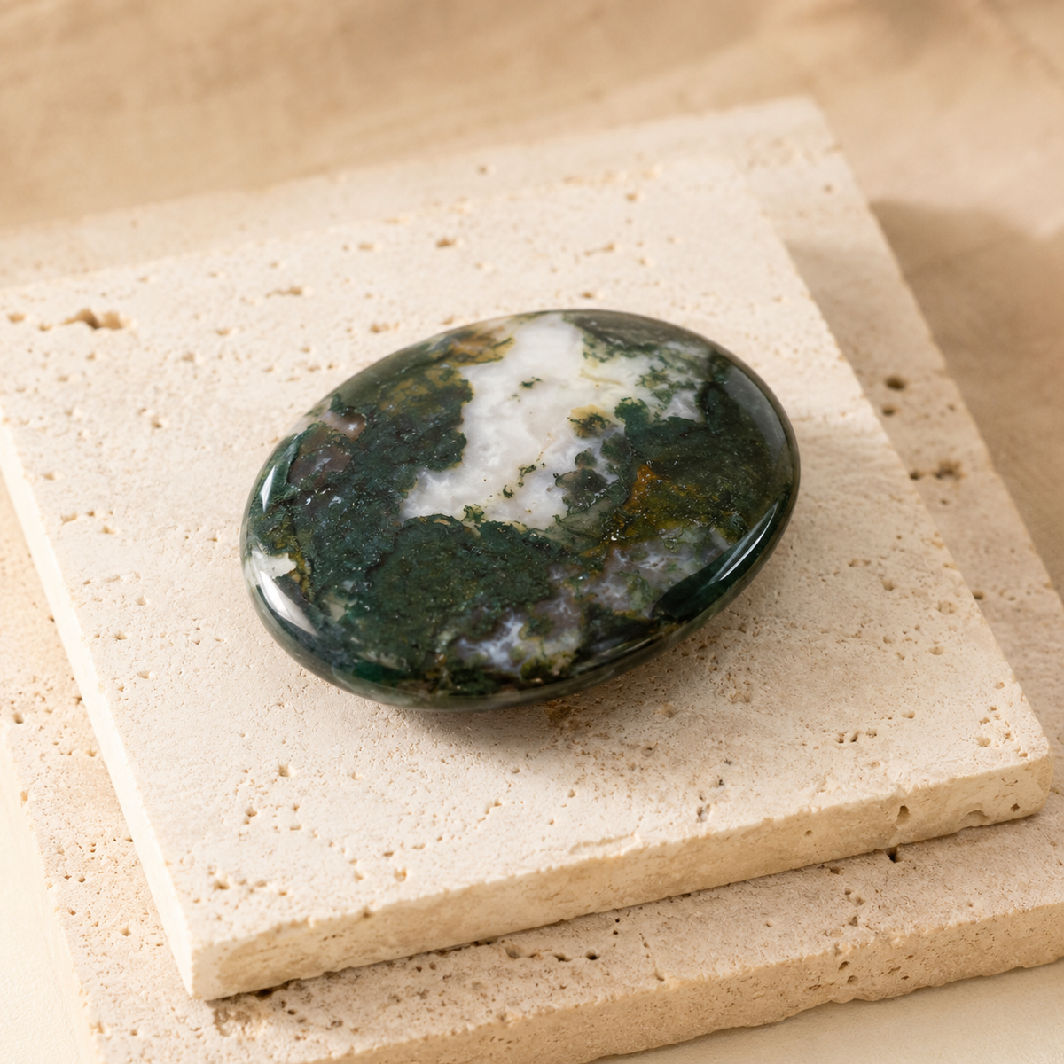Moss Agate Pocket Stones (Trust and Self-Discipline)