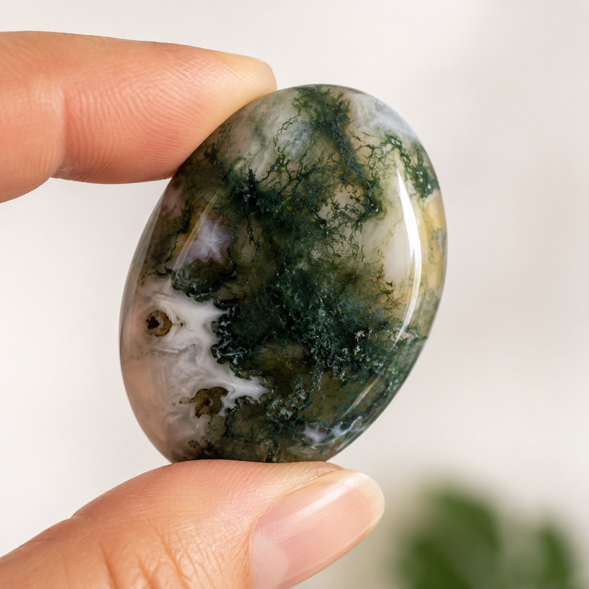 Moss Agate Pocket Stones (Trust and Self-Discipline)