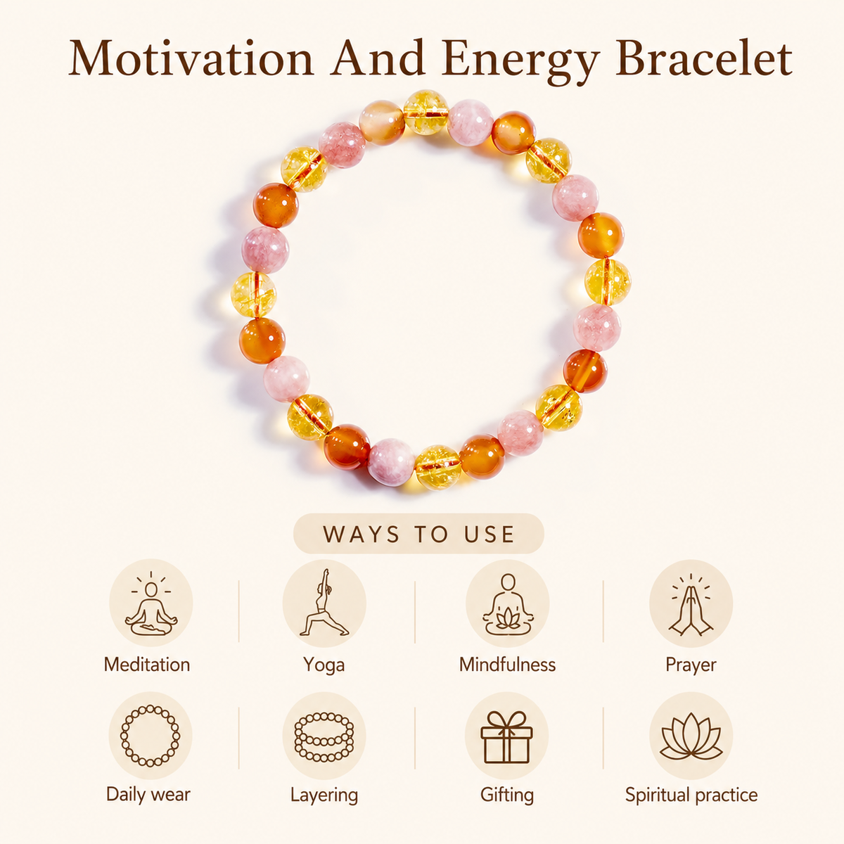 MOTIVATION AND ENERGY Crystals Bracelet, for Student.