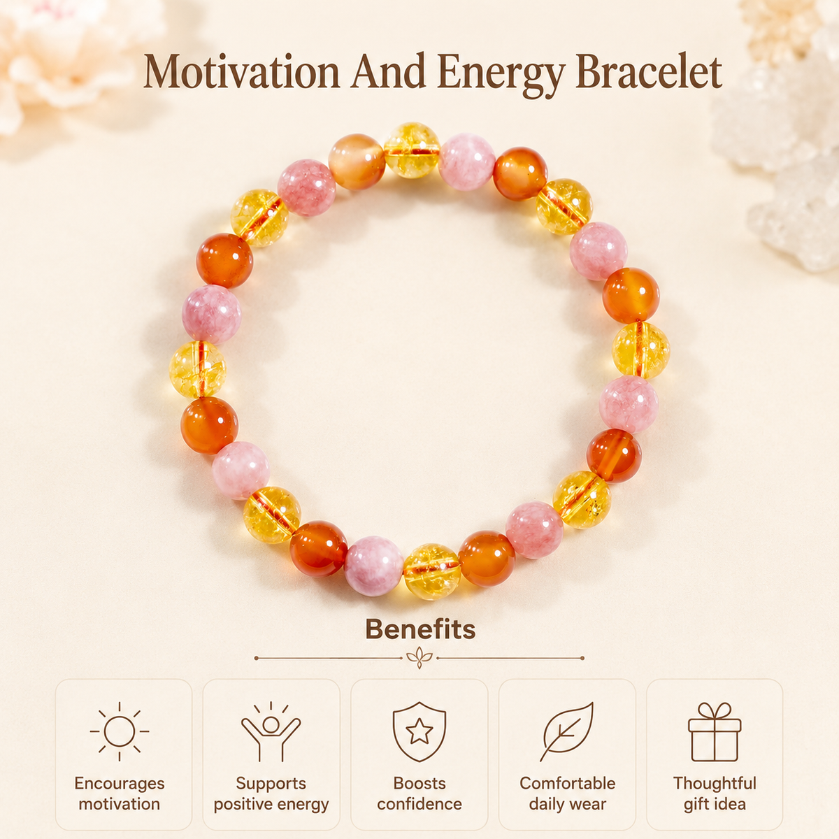 MOTIVATION AND ENERGY Crystals Bracelet, for Student.
