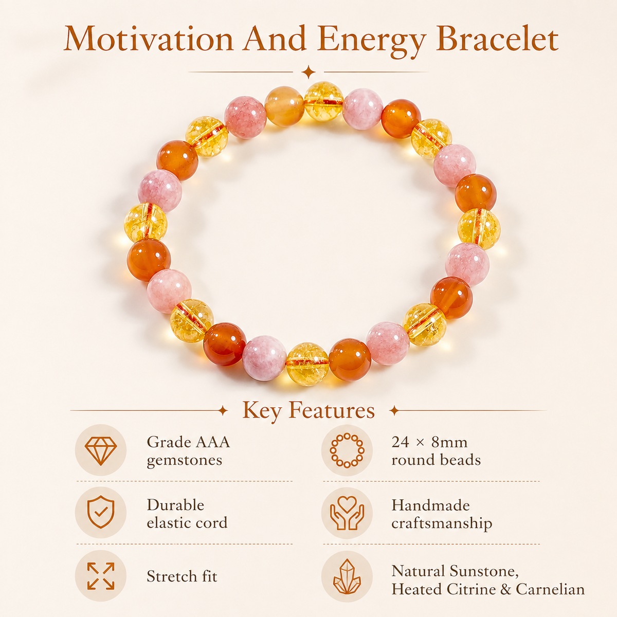 MOTIVATION AND ENERGY Crystals Bracelet, for Student.