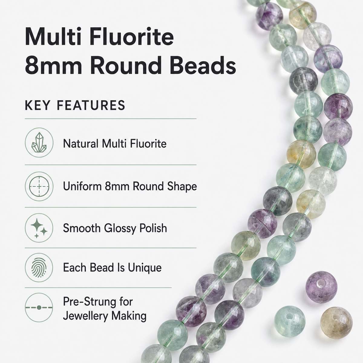 Multi Fluorite Beads, Natural Round Crystal Beads 4mm to 12mm