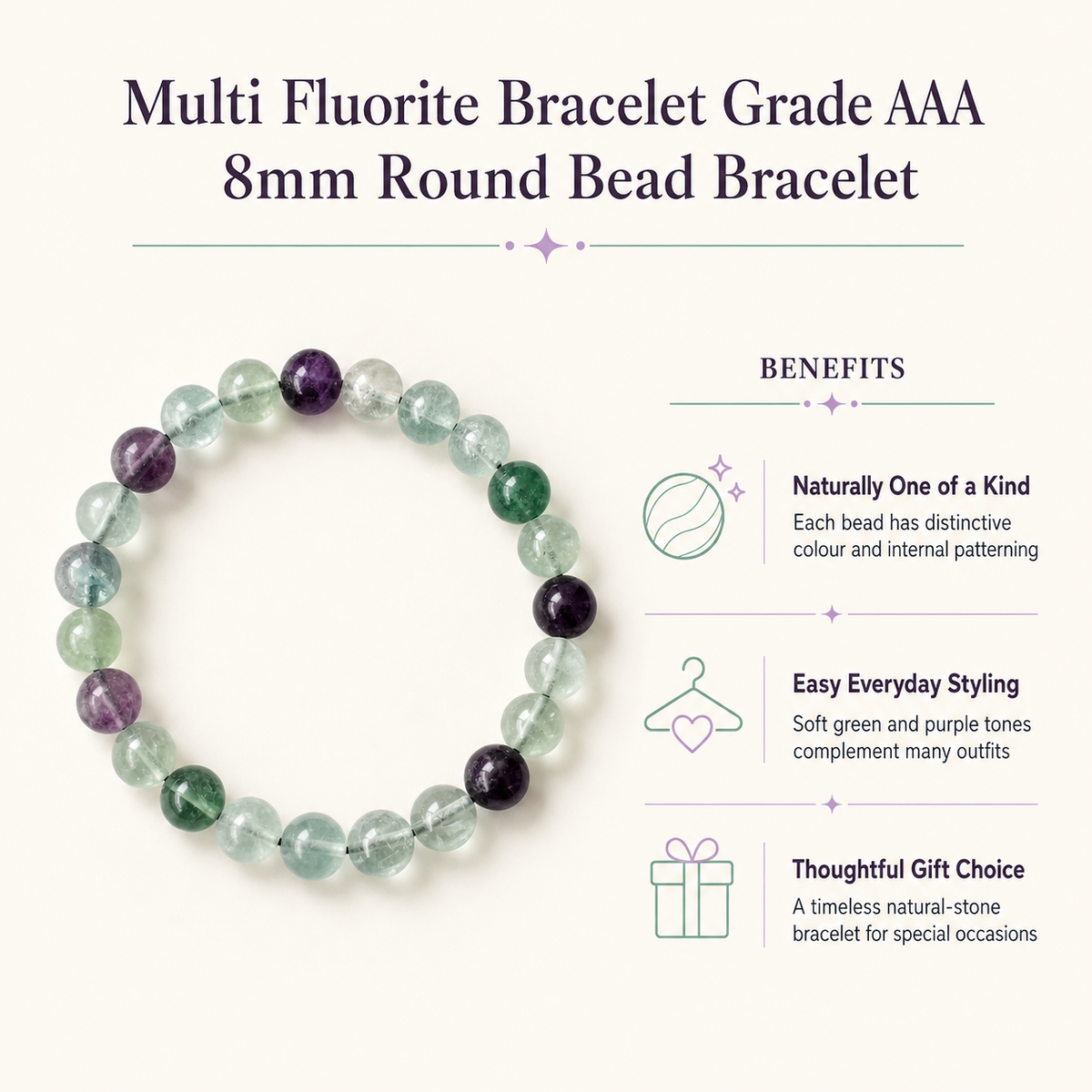 Multi Fluorite Bracelet | Fluorite Crystal Bracelet (Self-Discipline and Clarity)