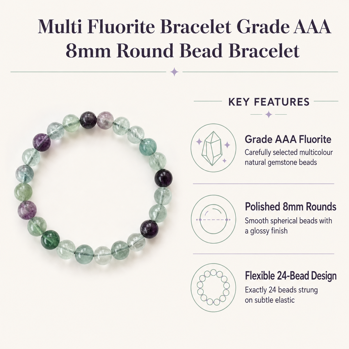 Multi Fluorite Bracelet | Fluorite Crystal Bracelet (Self-Discipline and Clarity)